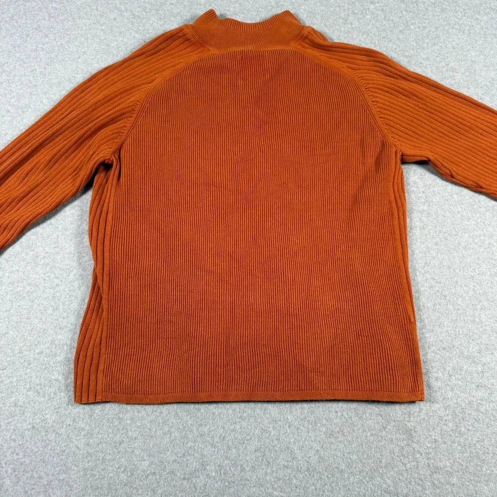 Tommy Bahama Denim Mens Large Orange Ribbed Cotton 1/4 Zip Pullover Sweater